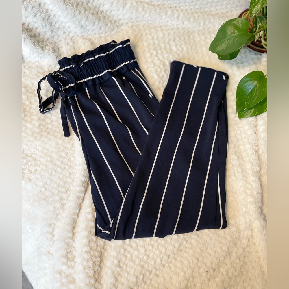 ZARA Striped Pants with Tie Front Waist - 28